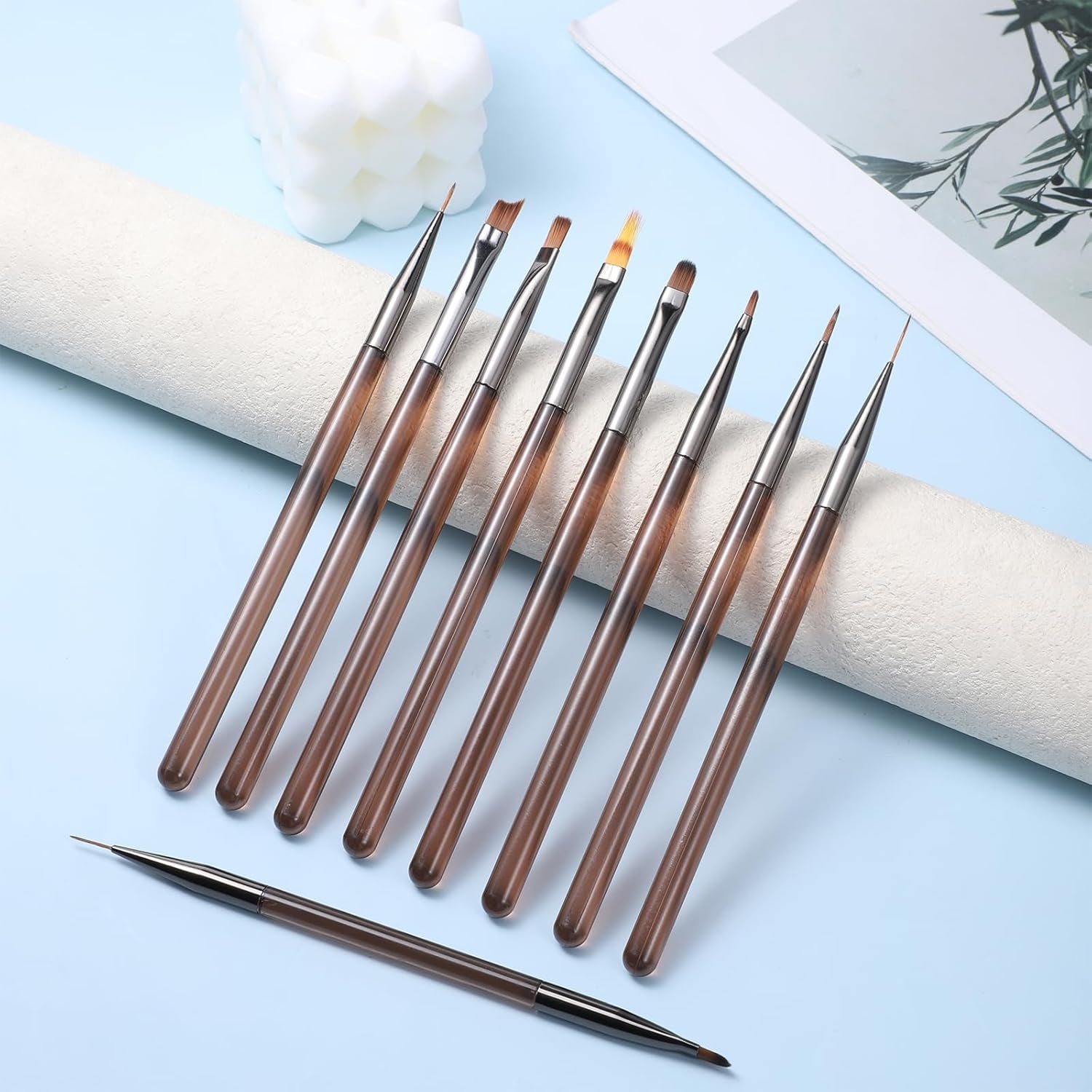 10 Stück Nailart Pinsel Set, Braun Nail Art Borstar Nailart Design Pinsel Nageldesign Pinselfür Gelnägelfür Heimwerker Maniküre Salon Zuhause Nailpinsel Set