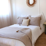 Njut av hemfilt, beige, naturligt, med 4 jutepumps, 90 X 190 cm, 100 % bomull, Oeko-Tex Certified, Panama Collection Naty Shop filtar och täcken