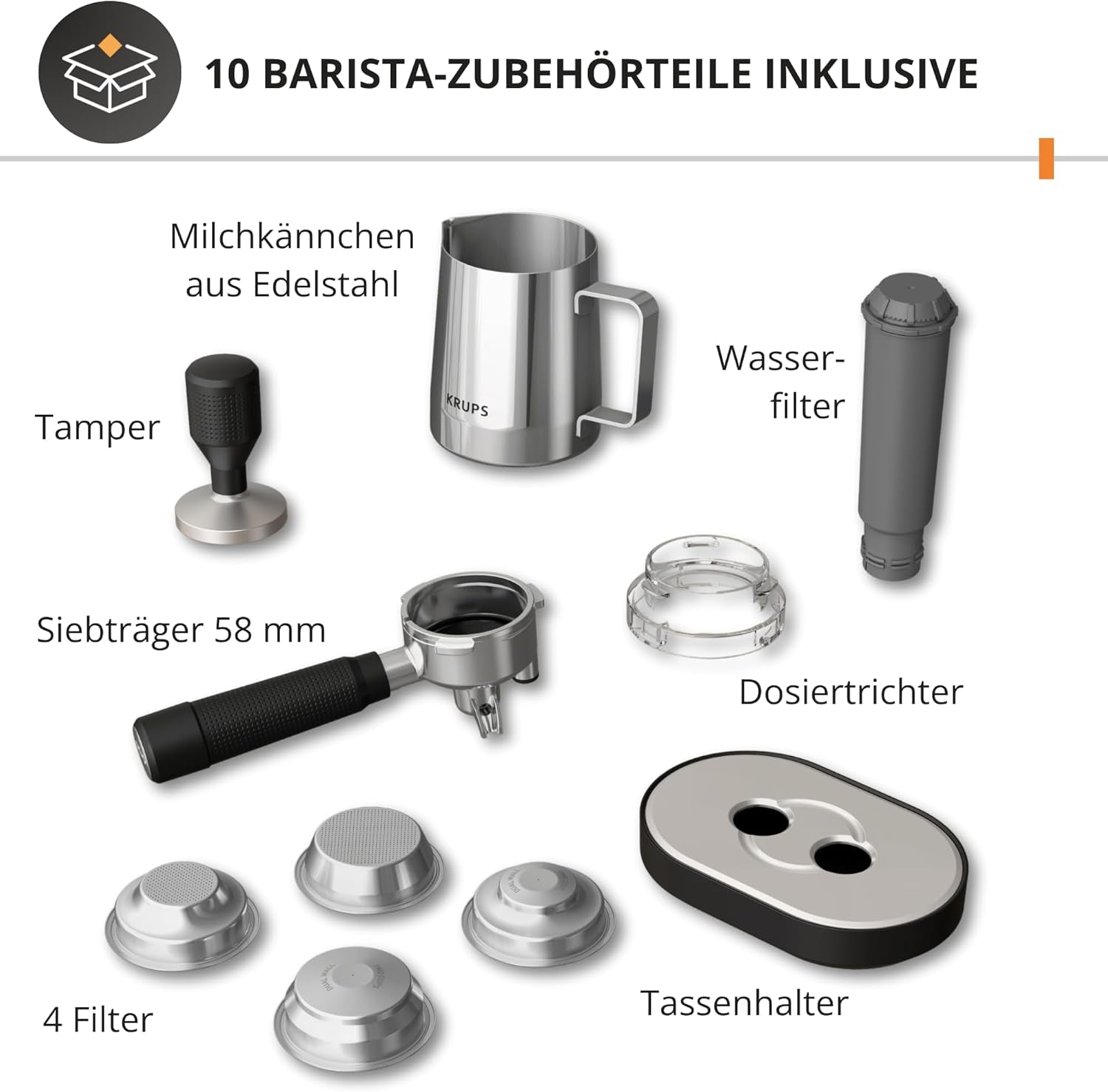 Krups Precision manuell espressomaskin med portafilter och kvarn, barista kaffemaskin med intuitiv kontrollpanel, förinfusionsinställningar, espressomaskin med ångmunstycke, snabb uppvärmning, XP801T10