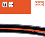 BLACK+DECKER Trädgårdsslang 15 meter - Ø19MM - Slitstark PVC - Vattna trädgården, tvätta bilen, fylla poolen - Kompatibel med alla vanliga kranar - Svart/Orange