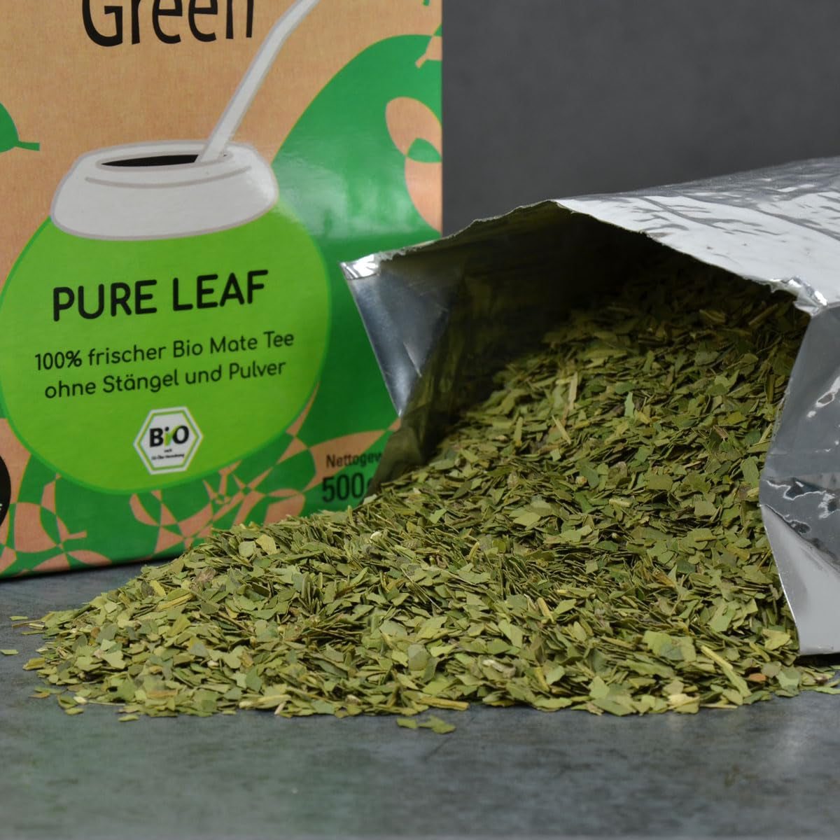 Delicatino - Naturligt grönt PURE LEAF 500G, ekologisk yerba mate stamfri, färsk och rökfri, ekologiskt odlad, vakuumförpackad för maximal fräschör