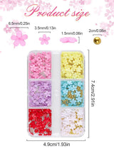 Kalolary Flowers Nail Art Charms, 3D Akryl Blommor för naglar Fem kronblad Blommor Ornament Nagelädelstenar Strasstenar Blandade metallpärlor för DIY Nail Art Design Smyckenstillverkning (2 lådor)