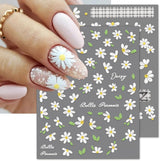 5D-präglade vita prästkragar Nagelklistermärken Blommor Nagelklistermärken Blommor Självhäftande folieklistermärken Nagelkonstklistermärken Tusenskönor Nageldekoration Tillbehör Blomdesignklistermärken Nagelkonst