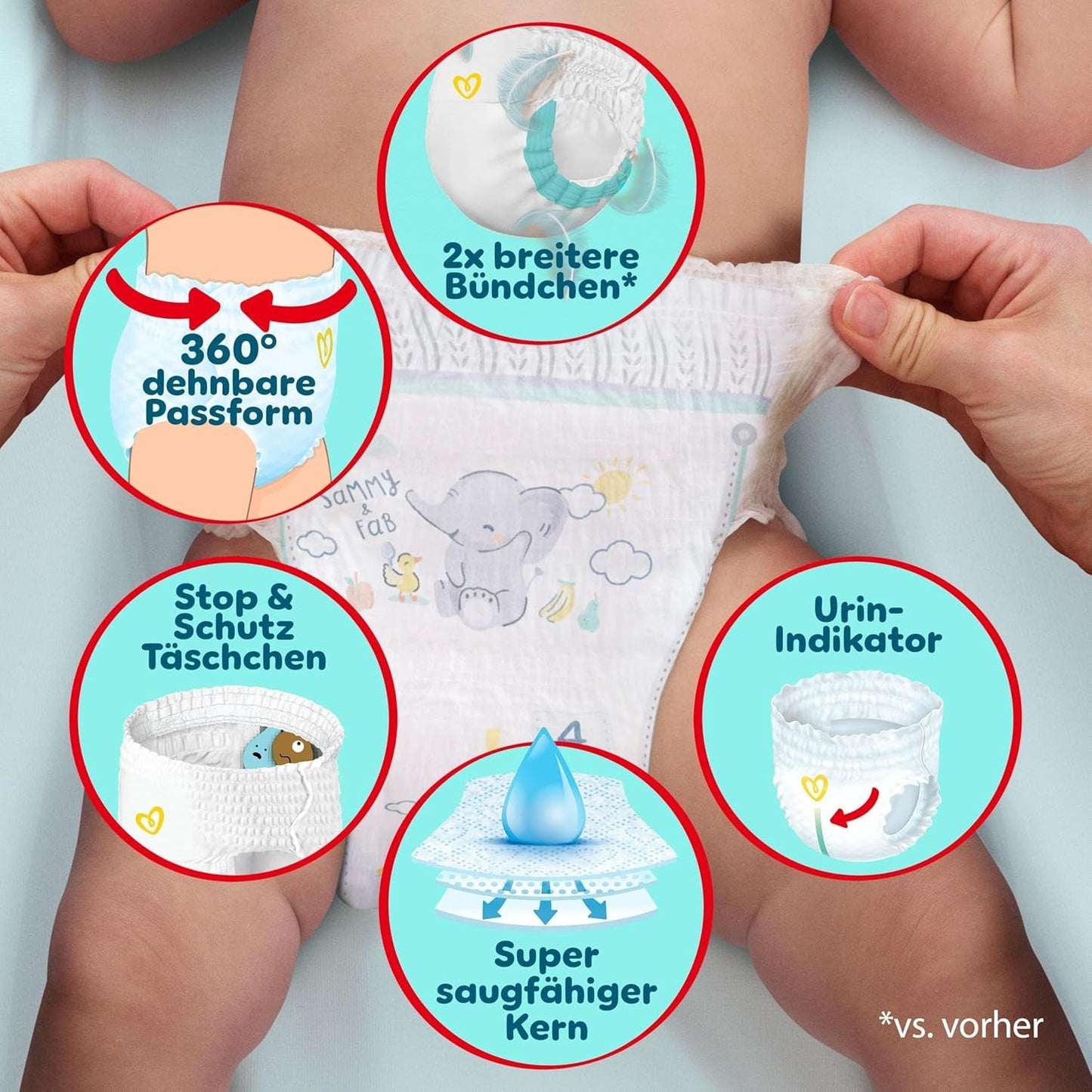 Pampers Premium Protection Pants Größe 6, 78 Windeln, 13kg-19kg, Mit 360° Fitform, 2x breiteren Bundchen als vorher för Komfort & Schutz + 10 Stück Pampers Aqua Baby-Weuchttücher enthalten