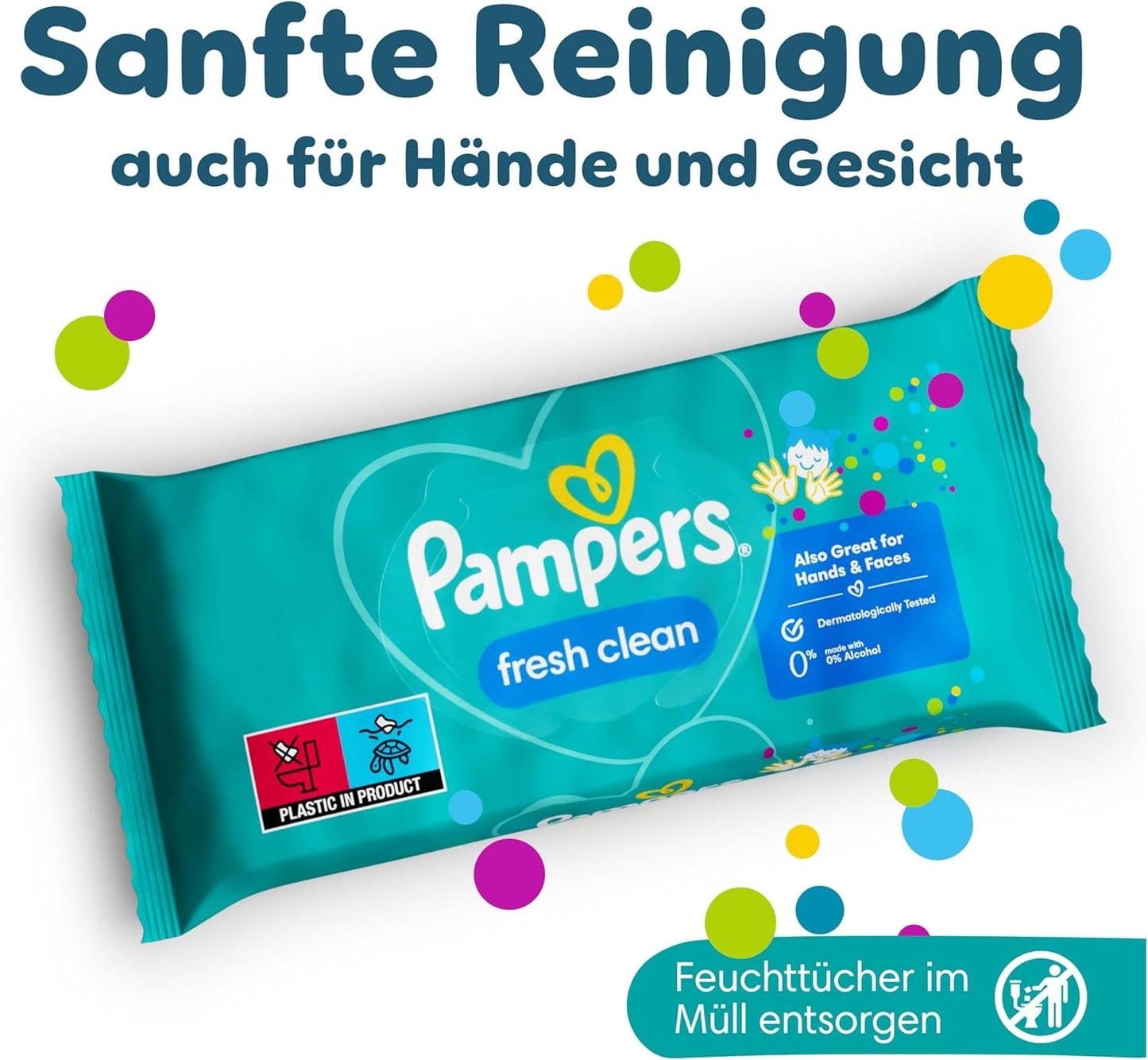 Pampers Fresh Clean våtservetter, 12 förpackningar med 52 våtservetter, 624 våtservetter totalt, lätt doft, även lämplig för händer och ansikte