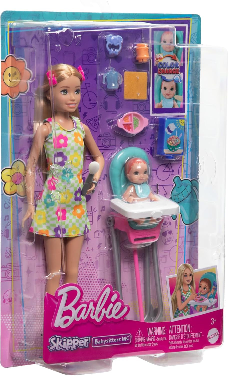 Barbie Skipper Docka och tillbehör Lekset Mat Barnvaktsset Färgskiftande leksak HTK35
