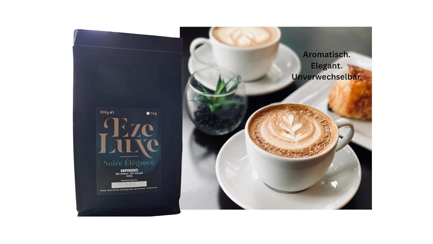 Kaffe Espresso Noire Elegance 500g – 50% Arabica och 50% Robusta från Brasilien och Indien – mellanrostad, stark och krämig med mörk choklad – intensitet 8 – inkl. gratis espressomaskin