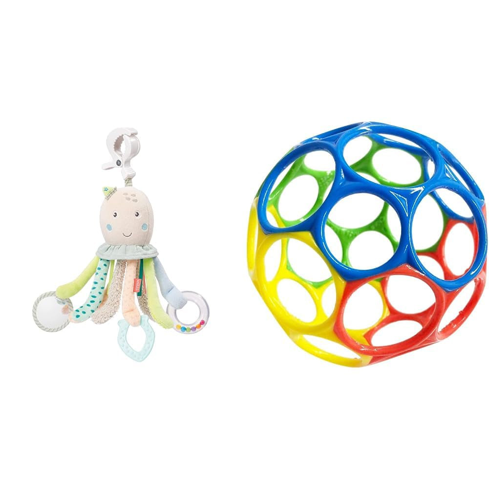 Fehn Octopus Activity Toy - Baby Motor Skills Leksak för barnvagnar och ljusa starter, Oball, Rattle Toy med gripbollar för promenader, Interactive Baby Toy Bebe Toys Naty Shop Octopus Activity Toy Pack