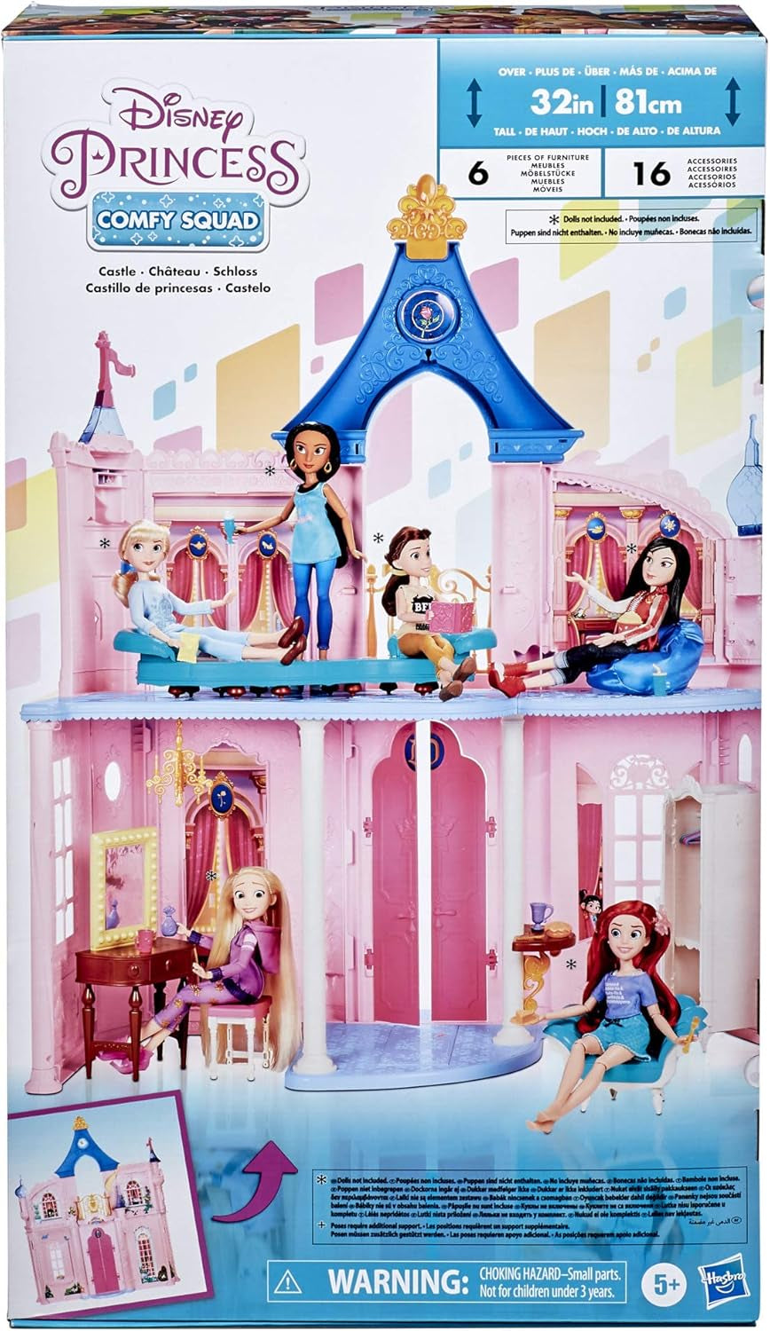 Disney Princess Castle Comfy Squad Dockhus med 6 möbler och 16 tillbehör Leksak för 5 år gamla flickor dockskåp Naty Shop