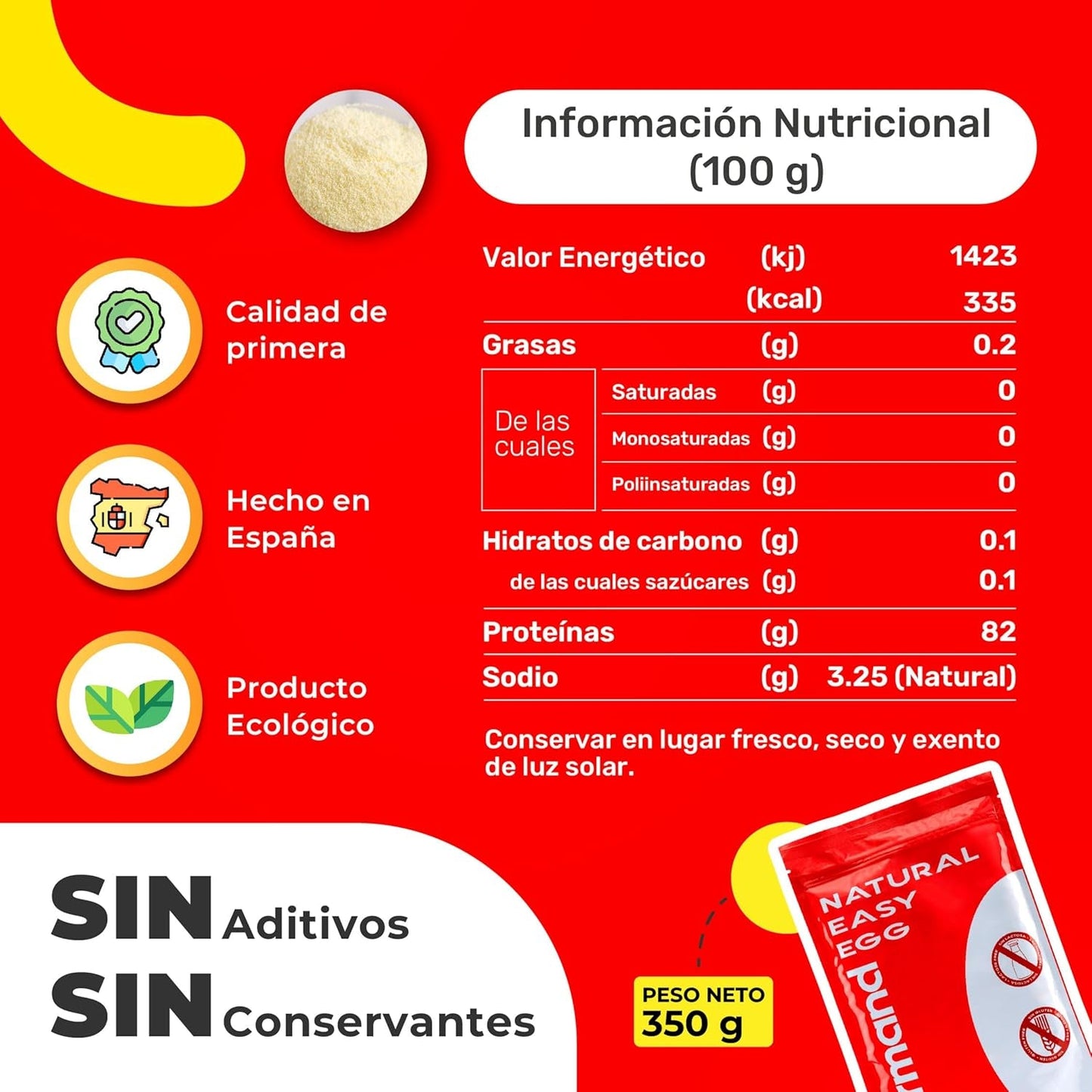 Eiklarpulver (350g) | Getrocknetes Eiklar Pulver | Eialbumin für Backen & Kochen | Ohne Zusatztoffe | Laktosfri Zip-Bag-förpackning