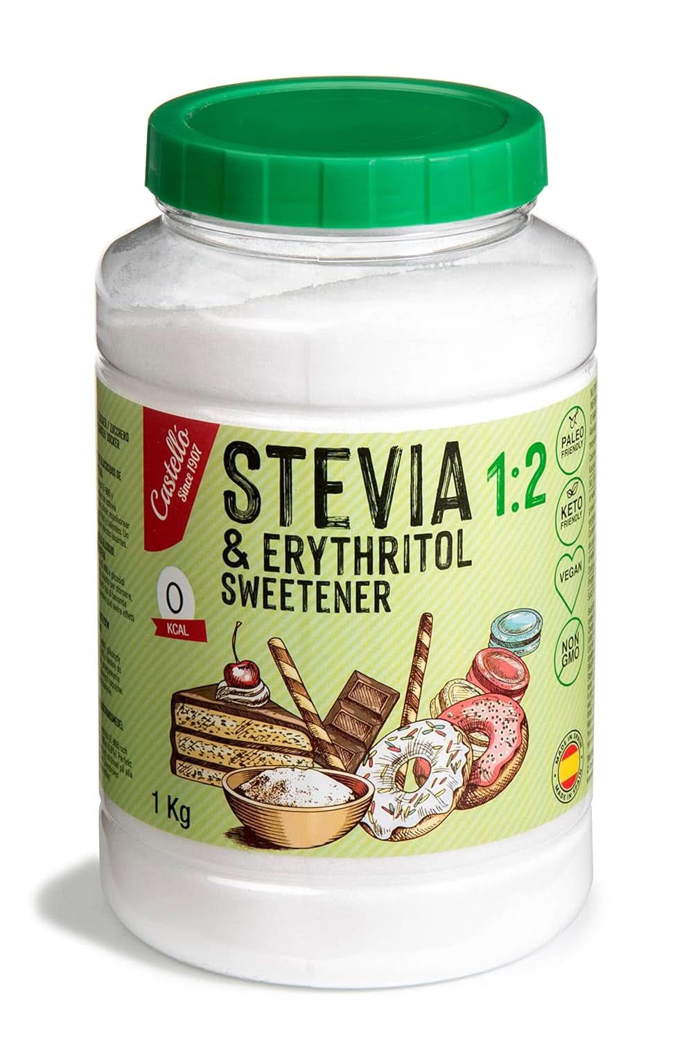 Stevia + Erythritol 1:2 sötningsmedel, 1G = 2G socker, 1 kg sötningsmedel Naty Shop