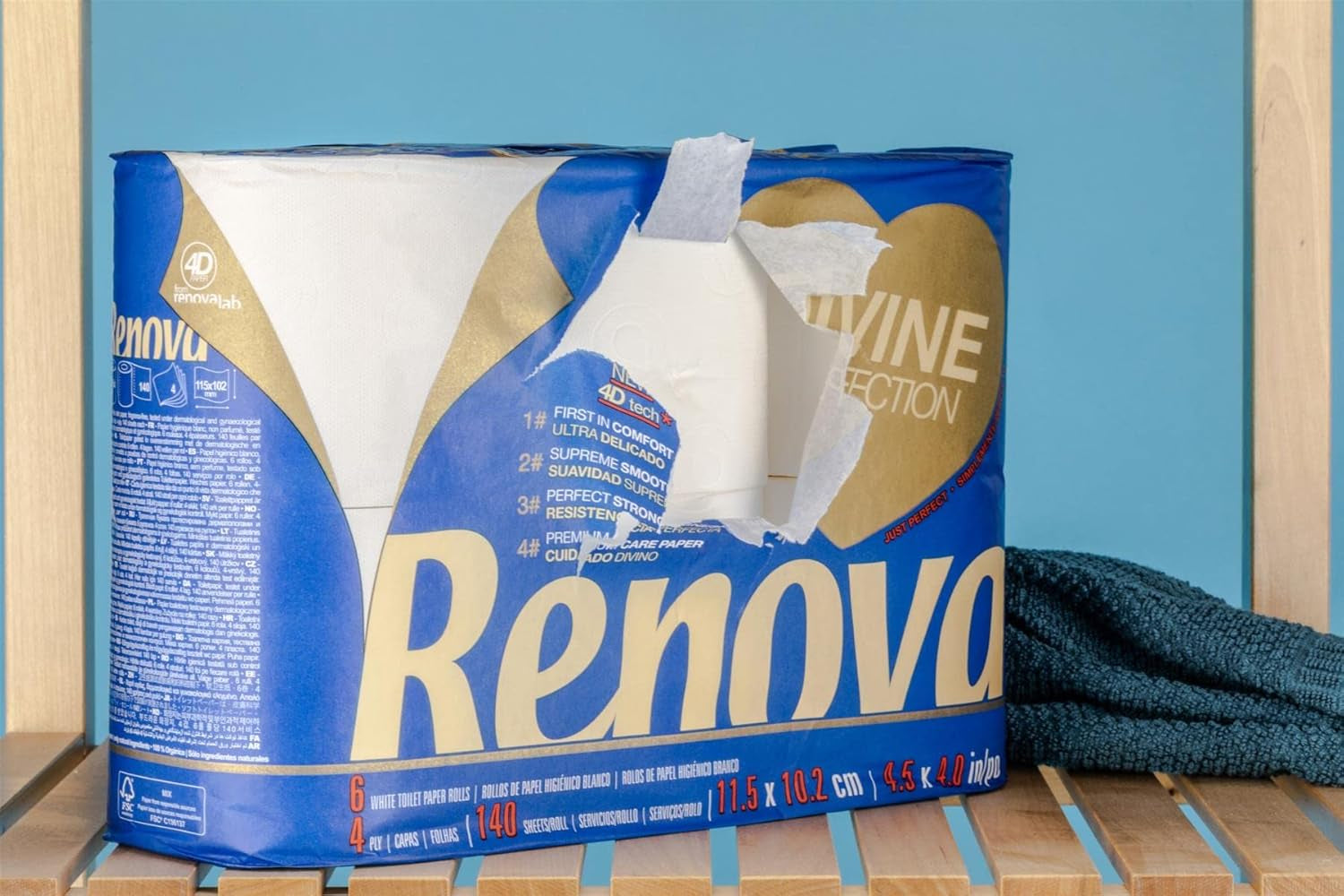 Renova Renova Divine Perfection Toalettpapper, 42 rullar, Premium Toalettpapper, 4 Ply, Ultra Mjukt, Extra Styrka, Tjockt, Mjukt och Absorberande, Fsc-certifierat papper, 4400G