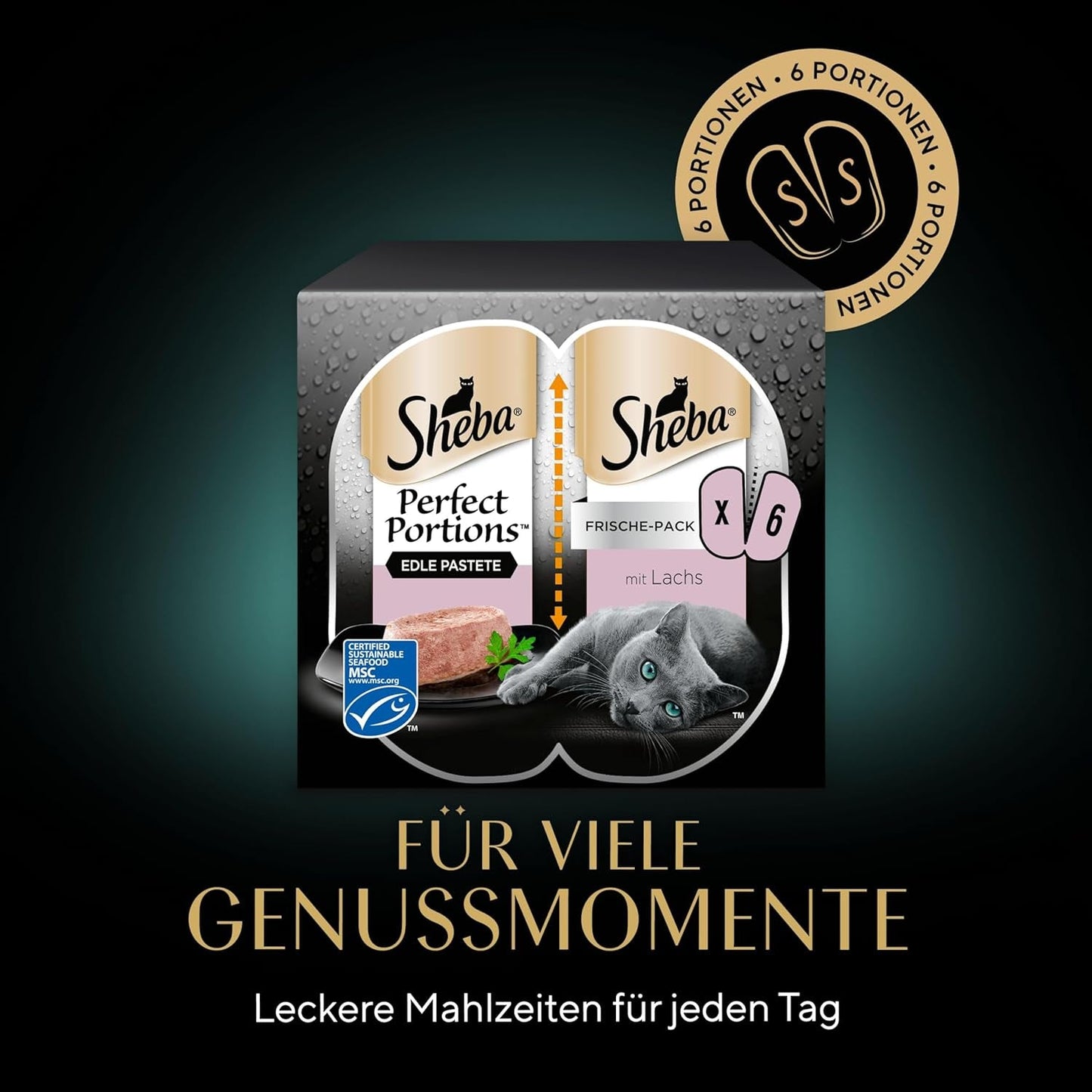 SHEBA Perfect PORTIONS paté för katter med lax, MSC-certifierad, 8 x 3 x (2 x 37,5g) = 225g (Förpackningen kommer att uppdateras)