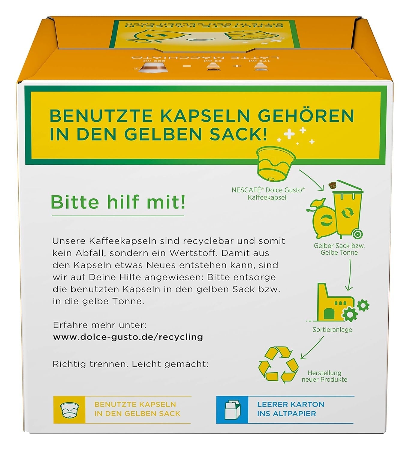 NESCAFÉ Dolce Gusto Latte Macchiato, 48 Kaffeekapseln, Aromatischer Espresso, 3-Schichten - Köstlichkeit aus feinem Milchschaum, Aromaversiegelte Kapseln, 6er Pack (3x16 Kapseln)