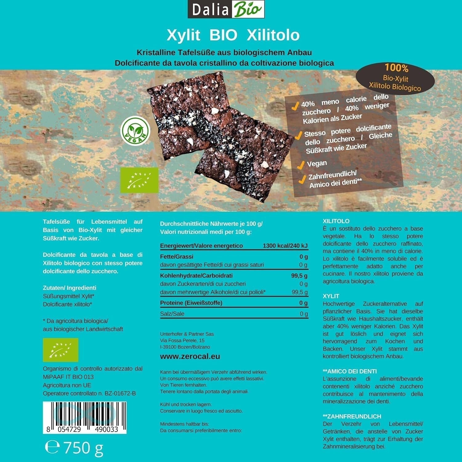 Bio Xylitol Bio | Aus Biologischer Landwirtschaft | 40 % lägre kalorier Zahnfreundlich | Ideal Zum Kochen Und Backen, 750 G Sweeteners Naty Shop