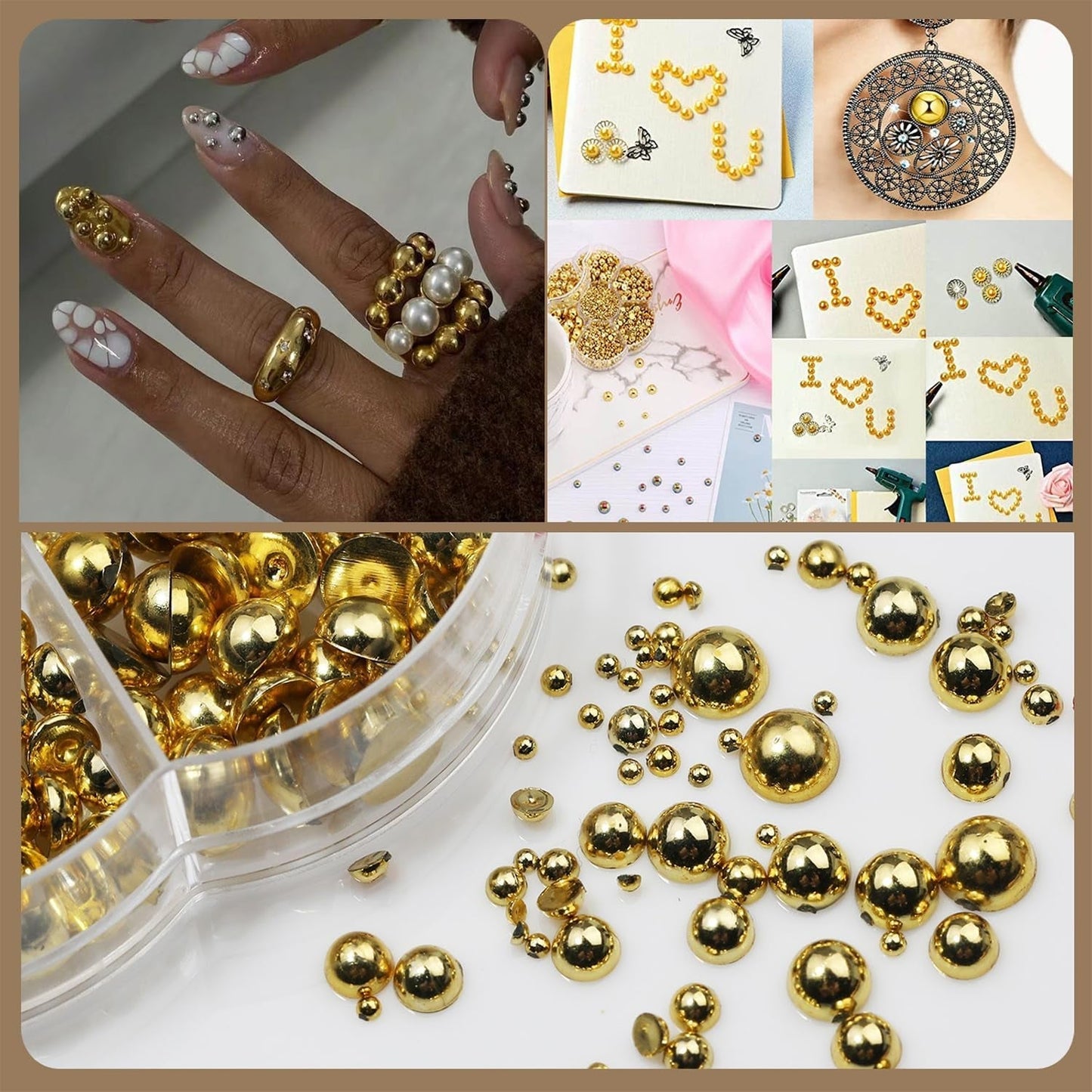 GZMAYUEN 920st Guld Silver Flatback Perlen Für Nägel, Halbrunde Weiße Beige Nail Perlen, Kleine Halbrunde Flatback Perlen Für DIY Nail Art Decor