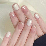 24st franska tryck på korta naglar Kista konstgjorda naglar Korallrosa Ombre självhäftande naglar Ballerina Nagelset Akryl Nageltips Dam Vår Sommar Nageltillbehör