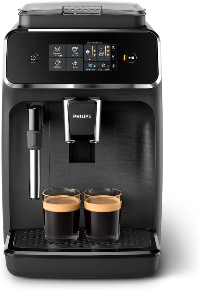 PHILIPS automatisk espressomaskin 2200-serien - 2 kaffespecialiteter, pekskärm, klassisk mjölkskummare, keramisk kvarn, mattsvart (EP2220/10)