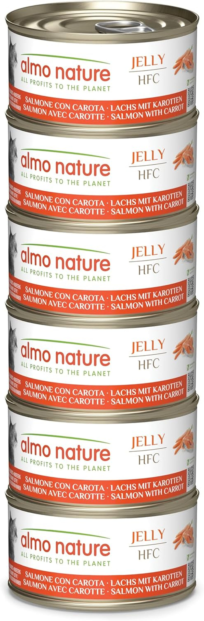 Almo Nature HFC Jelly - Våtfoder för vuxna katter - Lax och morötter - Mänsklig kvalitet, glutenfri - 6 x 70g