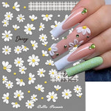 5D-präglade vita prästkragar Nagelklistermärken Blommor Nagelklistermärken Blommor Självhäftande folieklistermärken Nagelkonstklistermärken Tusenskönor Nageldekoration Tillbehör Blomdesignklistermärken Nagelkonst