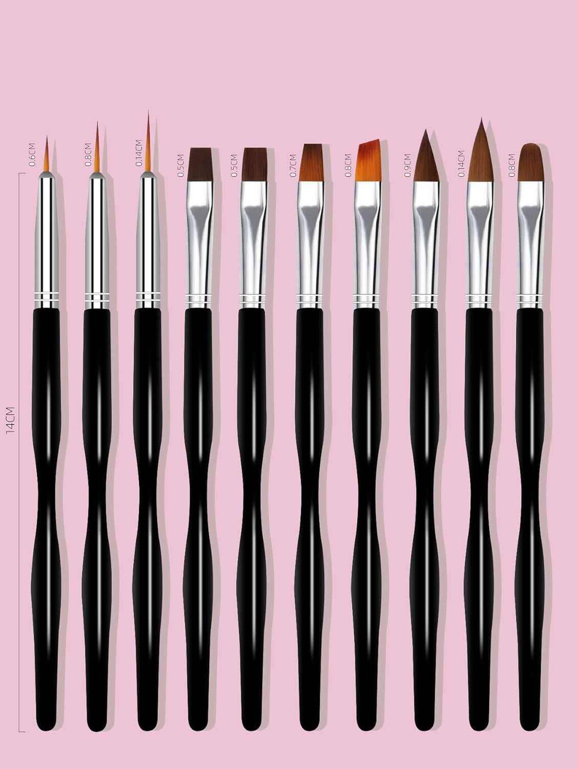 Nail Art Pinsel Set, 10st Nageldesign Malerei Pinsel, Professionelle Nail Art Design Pinsel, Nail Fine Liner Pinsel, Schwarz