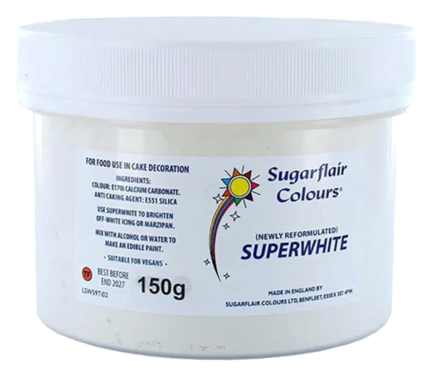 Sugarflair Superwhite Icing Bleach, Icing Bleach för Royal Icing, extra vit matfärgning - 150g