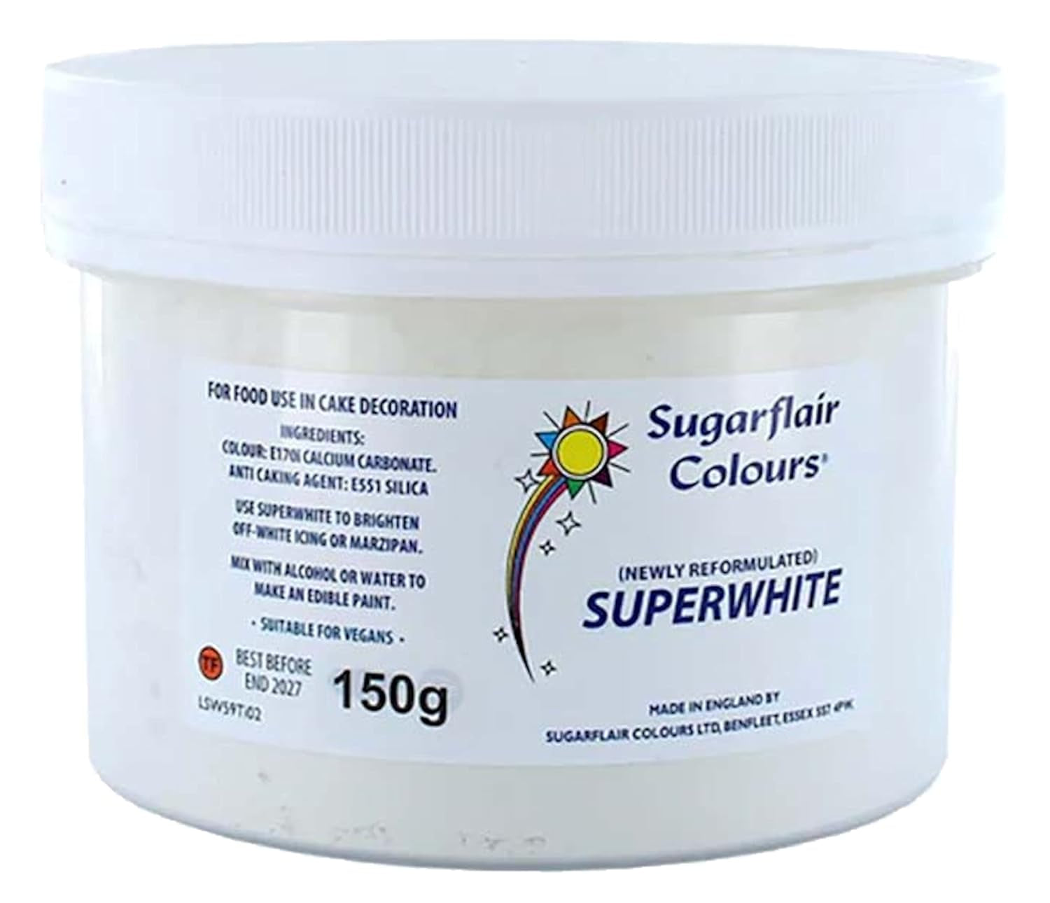Sugarflair Superwhite Icing Bleach, Icing Bleach för Royal Icing, extra vit matfärgning - 150g