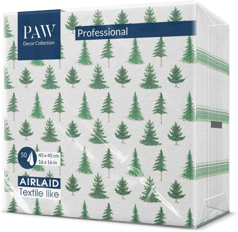 PAW - Airlaid servetter (40 X 40 Cm) I 50 delar I Perfekt för jul, vinter, helgdagar I Julaftons bordsdekorationer I Airlaid tygliknande servetter Vintergrenar I Vintergrenar