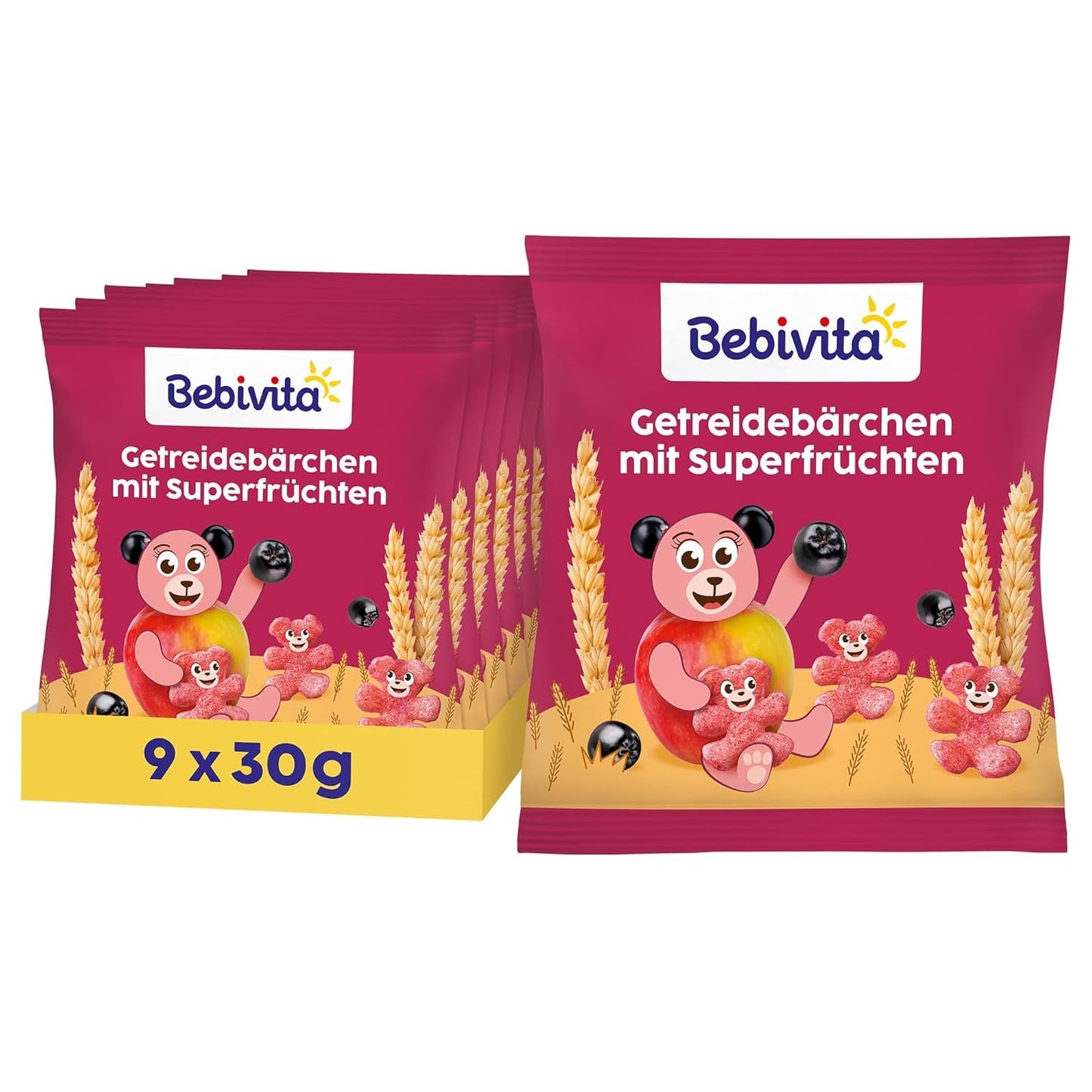 Spannmålsbjörnar med superfrukter (9 x 30 g) – snacks för barn från 1 år, sötade endast med frukt, perfekt kul för hela familjen