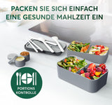 Umami Lunchbox för vuxna, Stapelbar Bento-låda med 4 bestick och fack, Vuxen Lunchbox, To-go-salladsbehållare, Picknick-/kontorslunchlåda, kolgrå, 1500 ml matförvaringslådor Naty Shop