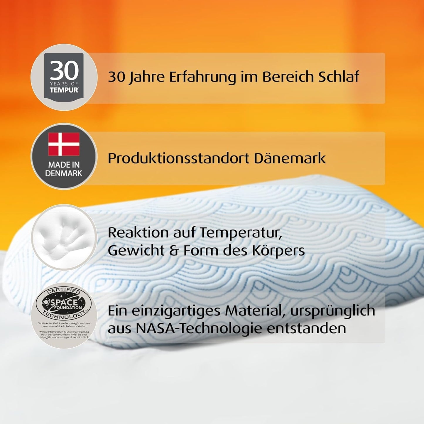 TEMPUR EASE Sovkudde med minnesskum, ergonomisk nackstödskudde för alla sovställningar, fast stöd, 50 X 31 X 10/5 cm, Vita Naty Shop Standardkuddar