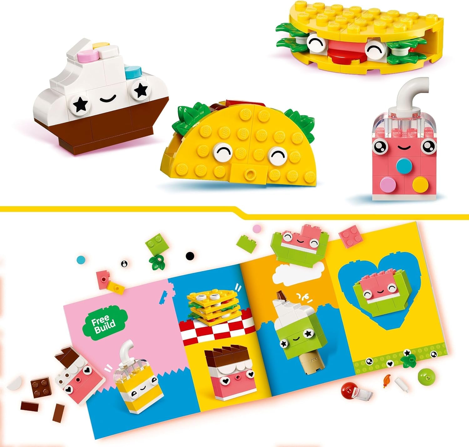 LEGO Classic Creative Snack Building Fun, Matleksak för fantasifulla rollspel, Byggset för pojkar och flickor 4 år gamla, Cupcake, Avokado, Popsicle och Taco 11039 Byggset Besuche den LEGO-Store
