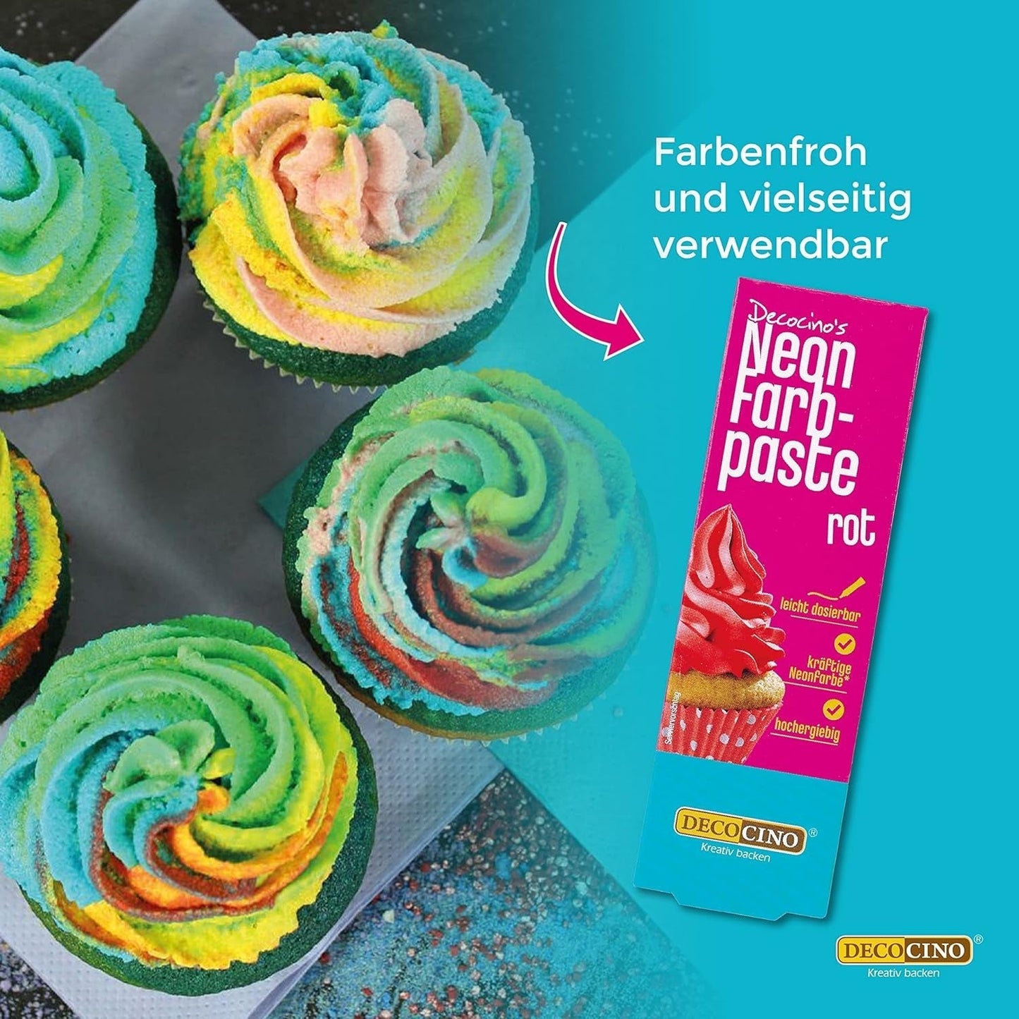 Decocino Neon Food Paste Red – Hög dos livsmedelsfärg – För att färga kakor, muffins, cupcakes – Smaklös