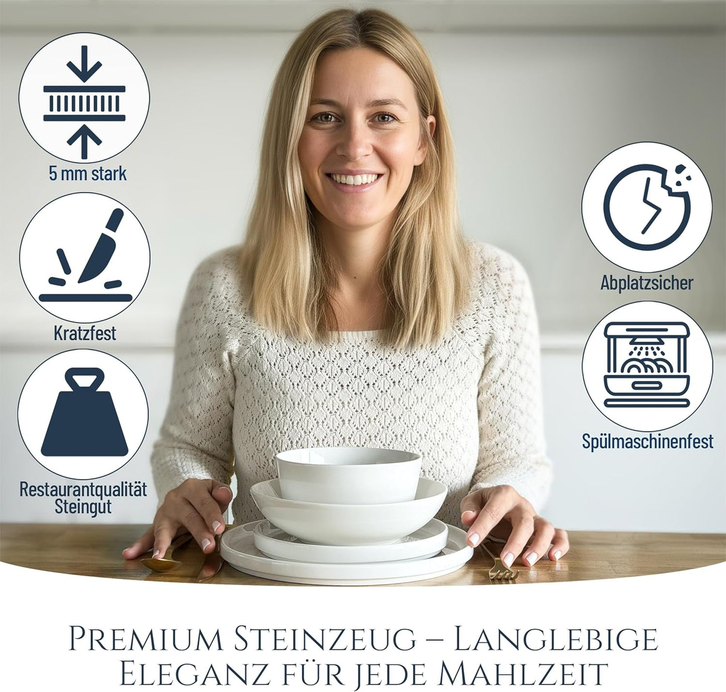 Kristall 48 delar porslin servisset TESTVINNARE Klart porslin servis set Skålar och tallrikar Middagsservice för 12 Pure Living servis set i vitt
