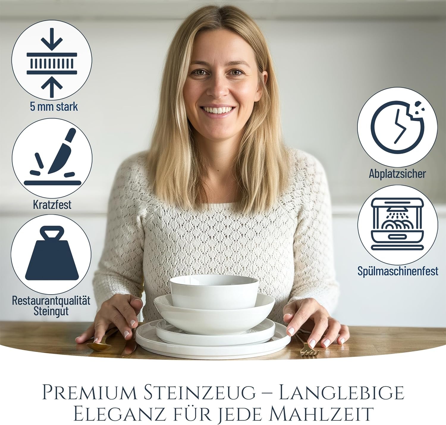 Kristall 48 delar porslin servisset TESTVINNARE Klart porslin servis set Skålar och tallrikar Middagsservice för 12 Pure Living servis set i vitt