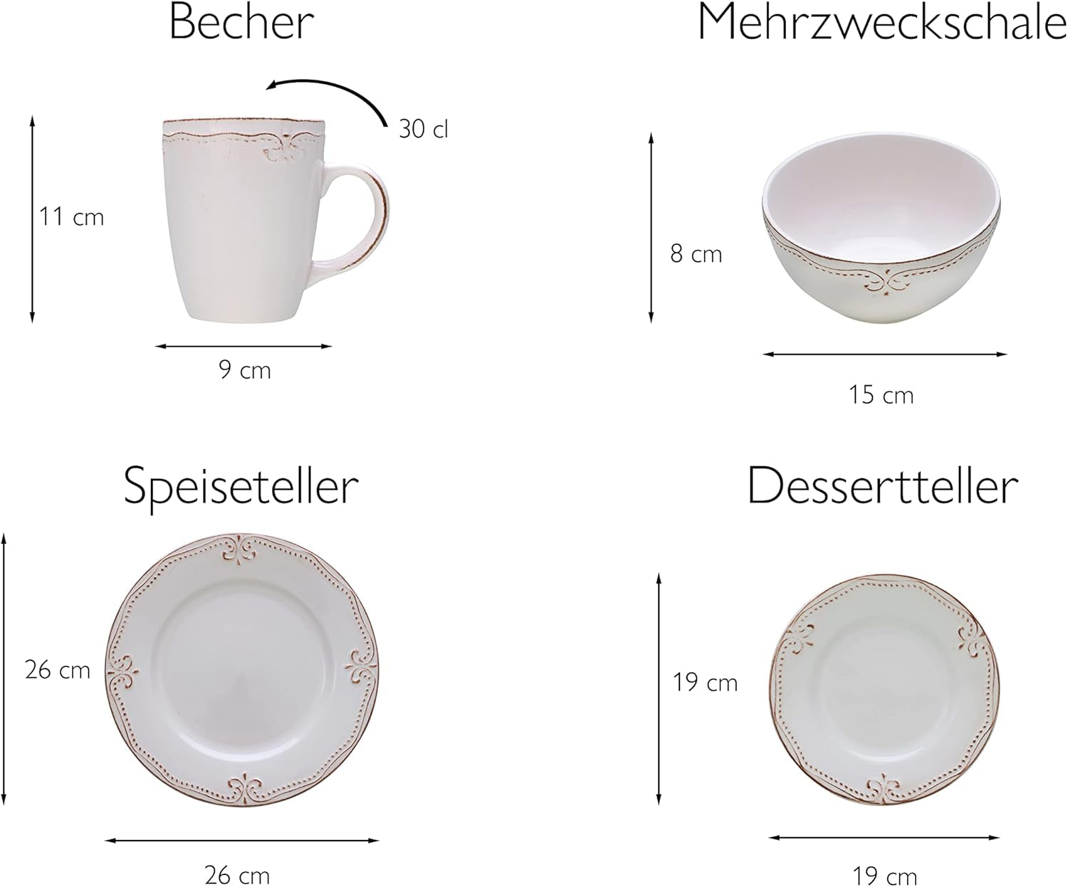 CreaTable, 23601, Romantic Vintage Series, 16-delat servisset för 4, kombinerad porslinsservice, diskmaskin och mikrovågssäker, kvalitetstillverkning