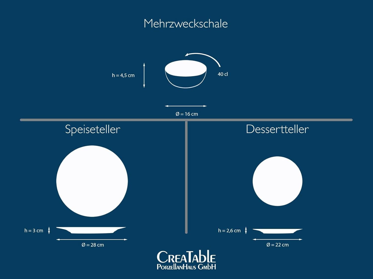 CreaTable, 23714, Uno Athena-serien, 12-delad servisset för 4, porslinstallrikar, diskmaskin och mikrovågssäker, tillverkad i Portugal