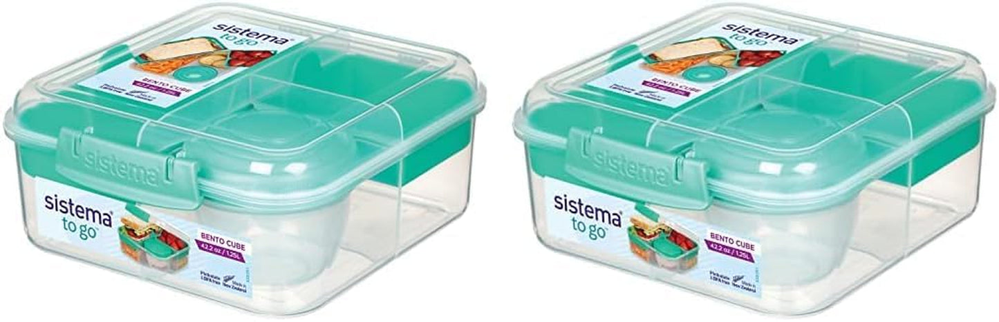 Bento Box TO GO matlådesystem med fack | 1,25 L matlåda med yoghurt/fruktbehållare | för barn och vuxna l | BPA-fri Minty Teal [21685-8T], Mint Green Naty Shop Matförvaringsboxar Mint Green 1,25 liter (förpackning med 2)