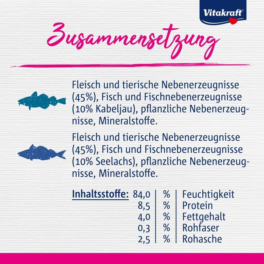 Vitakraft Poésie Délice, Fish Selection, Nassfutter Katze, Katzennassfutter in Sauce, mit Seelachs, mit Kabeljau, ohne Zusatz von Zucker und Getreide (1 Paket med 6x 85g)