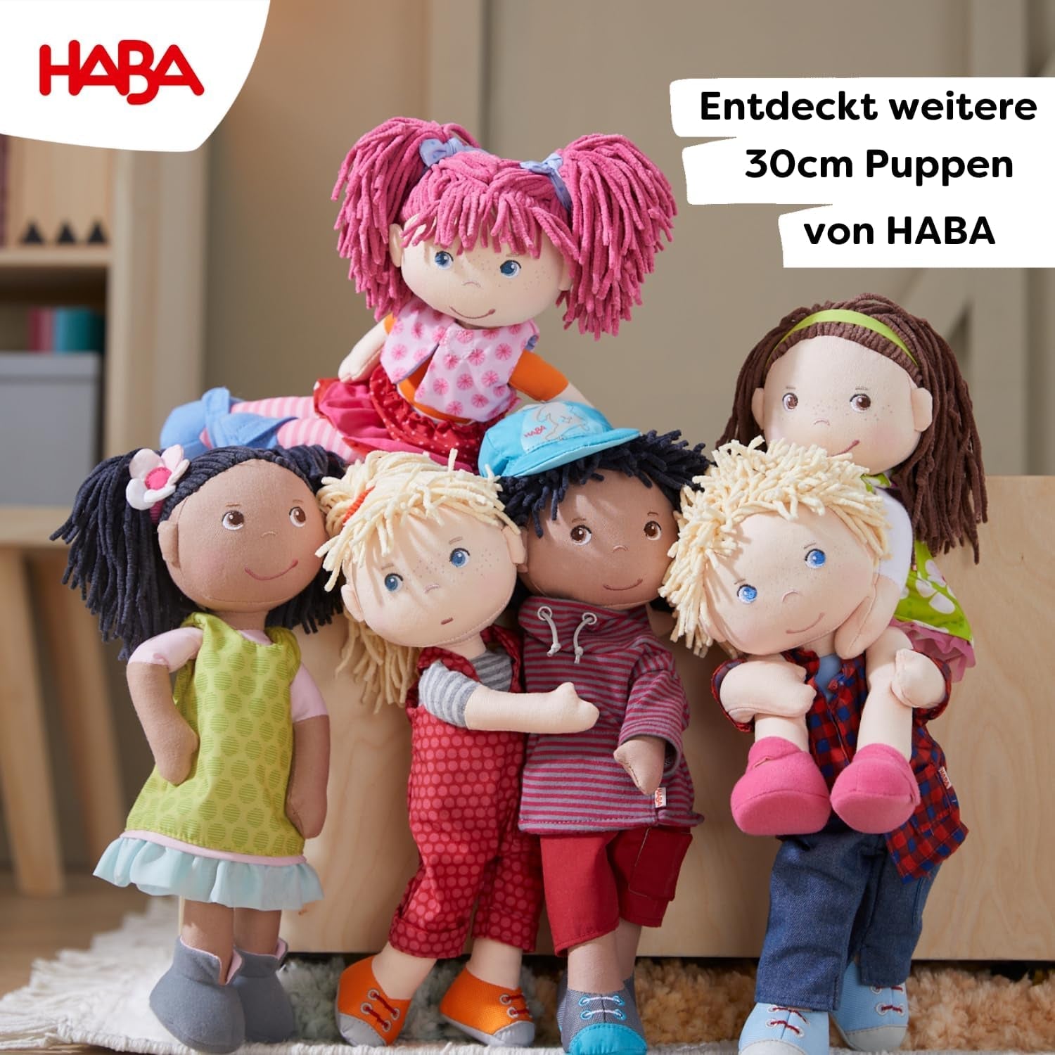 HABA Lilli-Lou docka - Mjuk tygdocka från 18 månader - 30 cm med kläder och hår - Perfekt lekkamrat för små barn - 1302842001