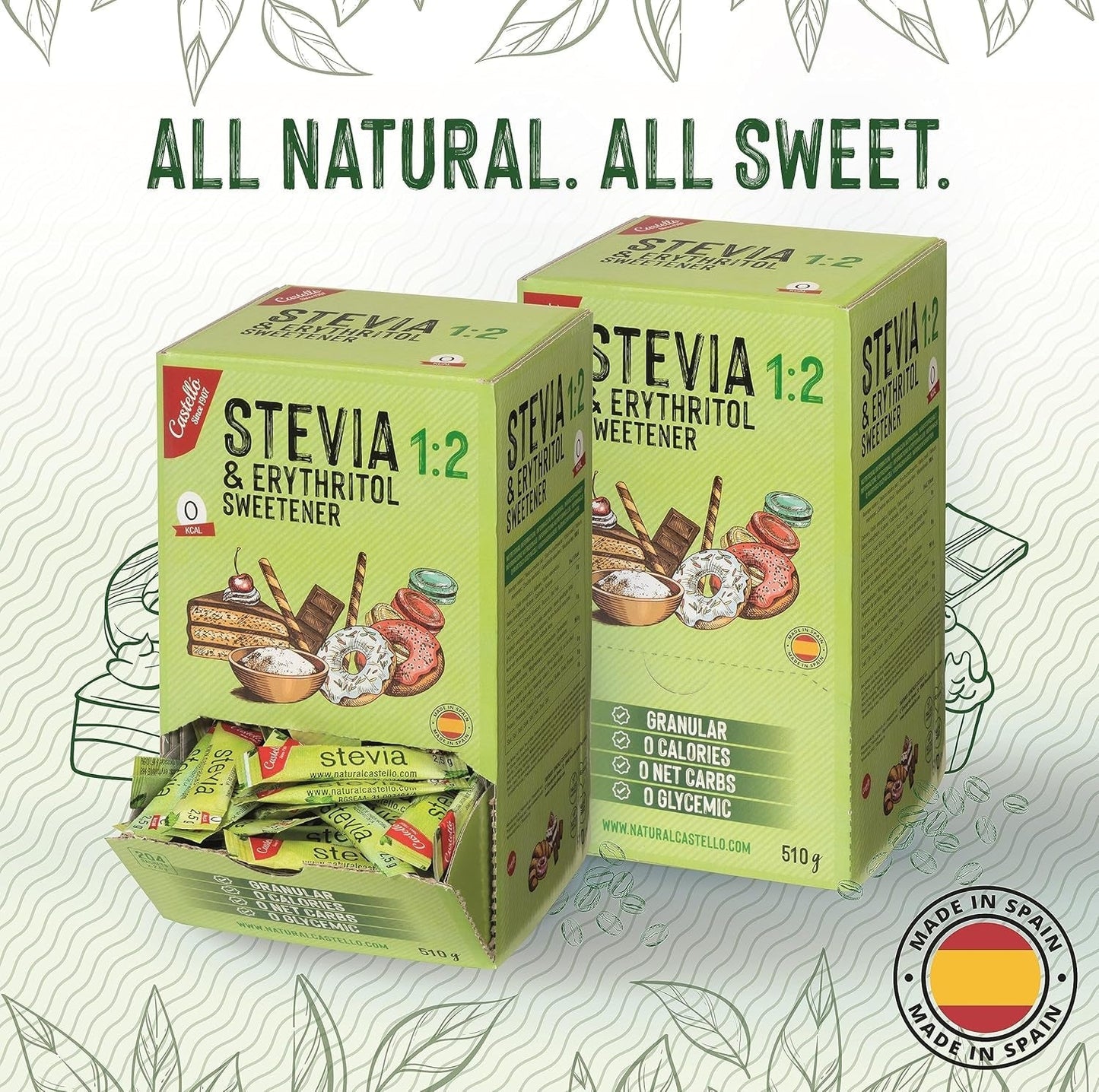 Stevia + Erythritol 1:2 Süßstoff | 204 Myth Bag 2,5 G | 100% Natürlicher Zuckerersatz - 0 Kalorien - 0 Glykämischer Index - Keto Und Paleo - 0 Kohlenhydrat - Kein GVO - Castello sedan 1907-510 G Sweeteners Naty Shop