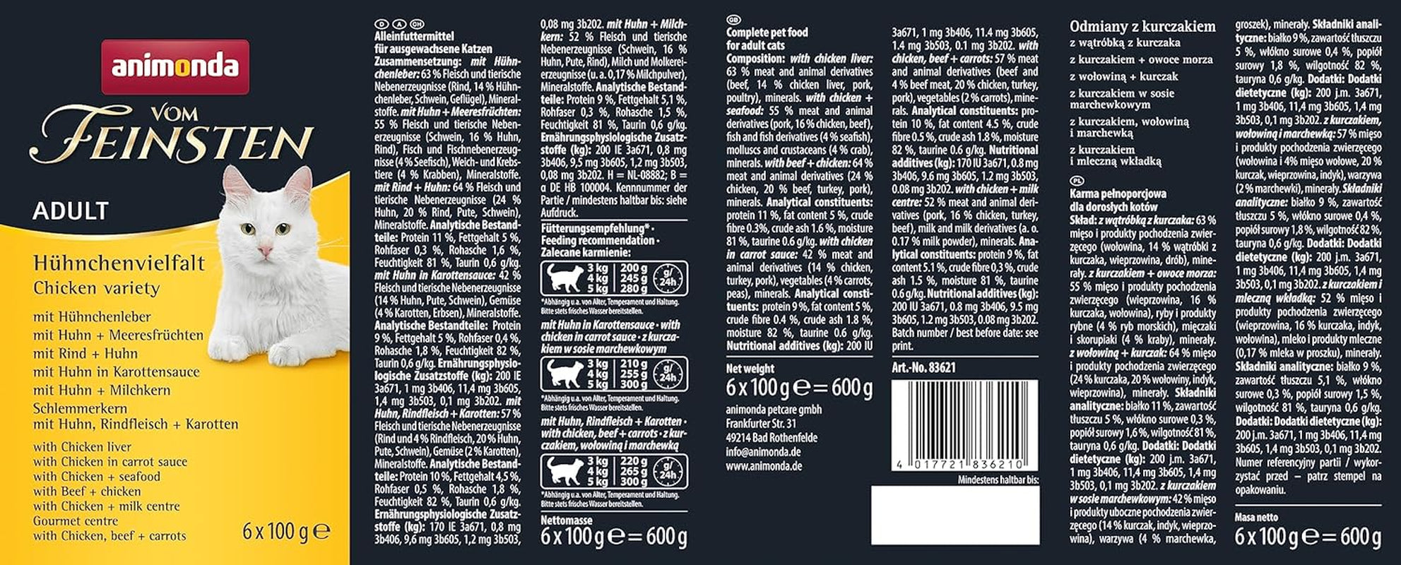 animonda Vom Feinsten Våtfoder för vuxna katter, kycklingvariant, 6 x 100 g