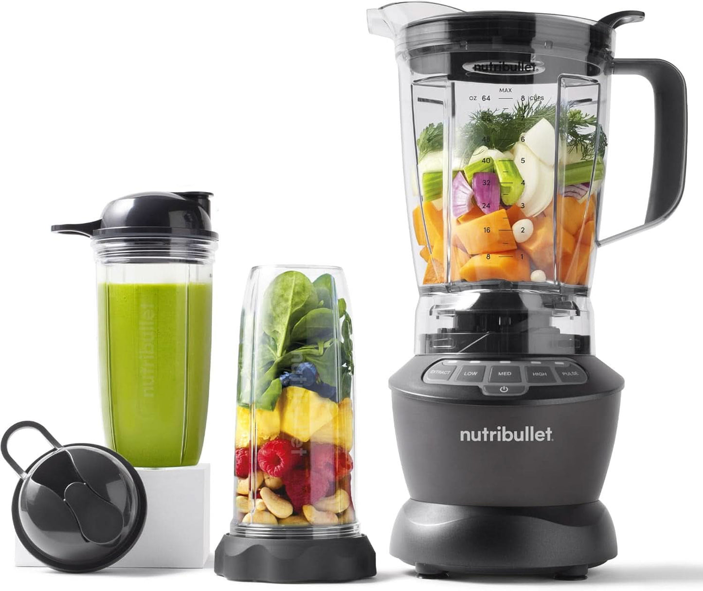 Nutribullet Full Size Blender, Elektrischer Mixer, Multifunktionaler Stabmixer, Professioneller Mixer, 1000 Watt Leistung, 1,6L Becher, Grau, NBF450DG Kitchen Naty Shop Schwarz 1000 Watt