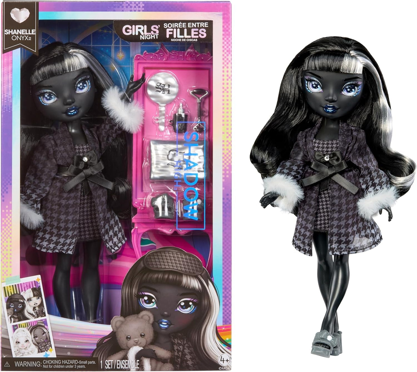 Rainbow High Shadow High Girl's Night - Shanelle Onyx - 28cm modedocka i nyanser av grått, svart hår och outfit med accessoarer och kam - För samlare och barn från 6 år och uppåt