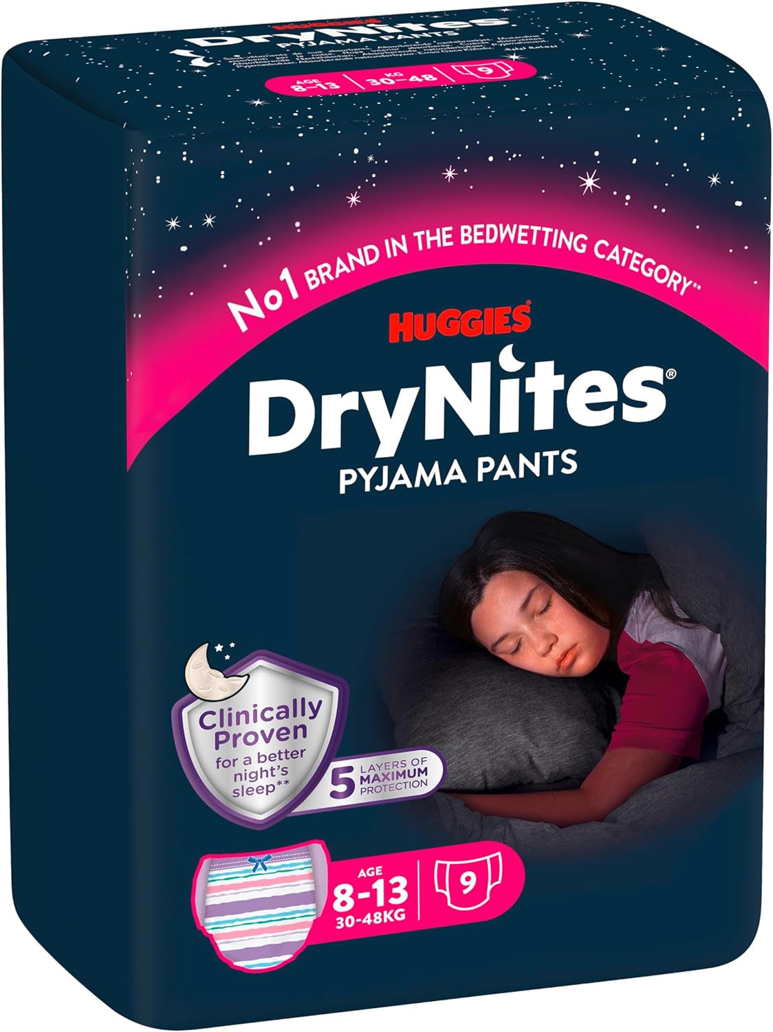 Huggies DryNites nattblöjor för sängvätning för pojkar 13 till ca 8-13 år (30-48 kg) 33-delade (3x11) Jumbo månadspaket XL blöjtrosor Vazba badprodukter