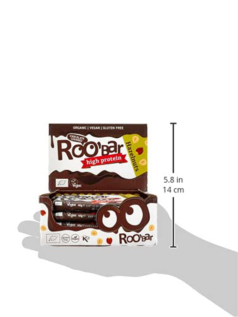 Högproteinchokladglaserade hasselnötsbars - 100 % ekologiska, veganska, fruktbarer, mejerifria, glutenfria, raffinerade sockerfria - 16 barer x 40 g