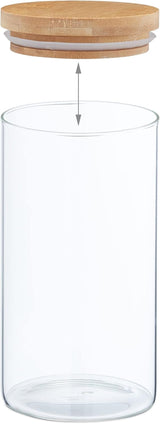 Relaxdays förvaringsburkar med bambulock Set med 3 runda glasburkar 1000ml Läckagesäkra Klar/Naturlig 18x10cm Matförvaringslådor Naty Shop