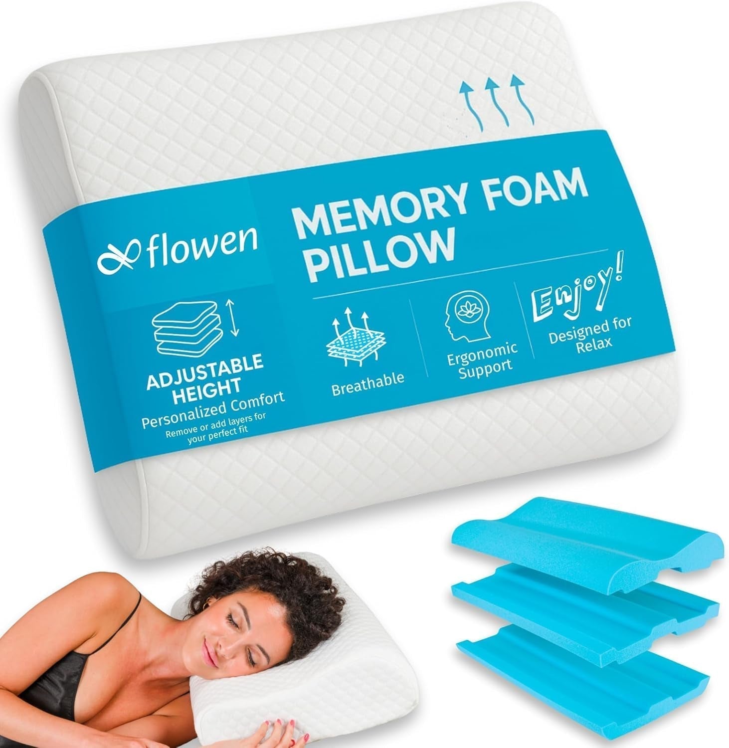 Nackstöd Höjdjusterbar Memory Foam Kudde Ortopedisk och Ergonomisk Sängkudde Nackesmärtlindring Kudde Nackstöd och Anti Snarkning Tvättbara Polyes. Naty Shop mjukt cervikalt ortopediskt kuddfodral - 55X35X13/11 cm