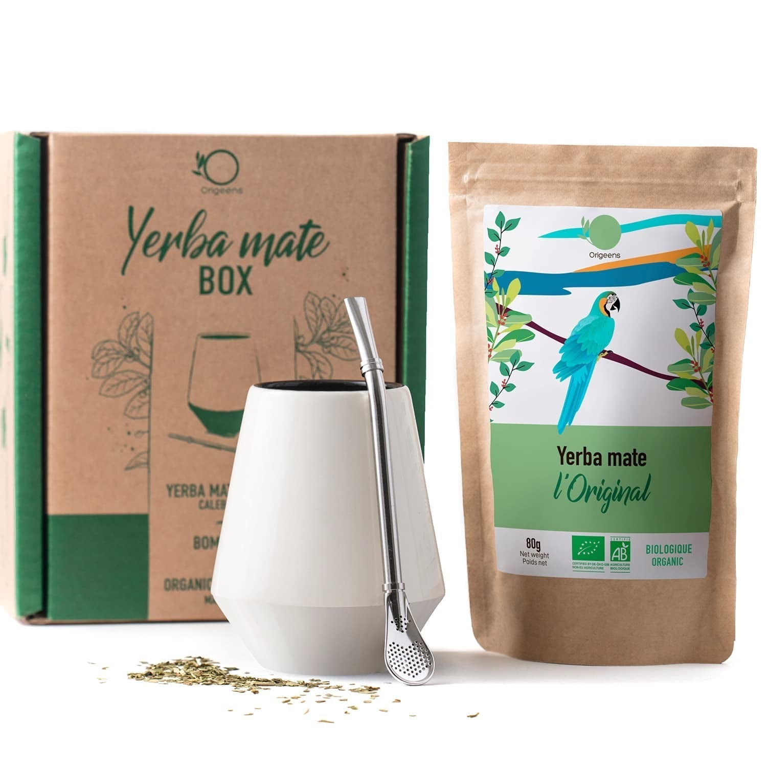 ORIGEENS MATE TE-SET Med portugisisk matekopp, bombilla och BIO Yerba Mate-te - Original presentset