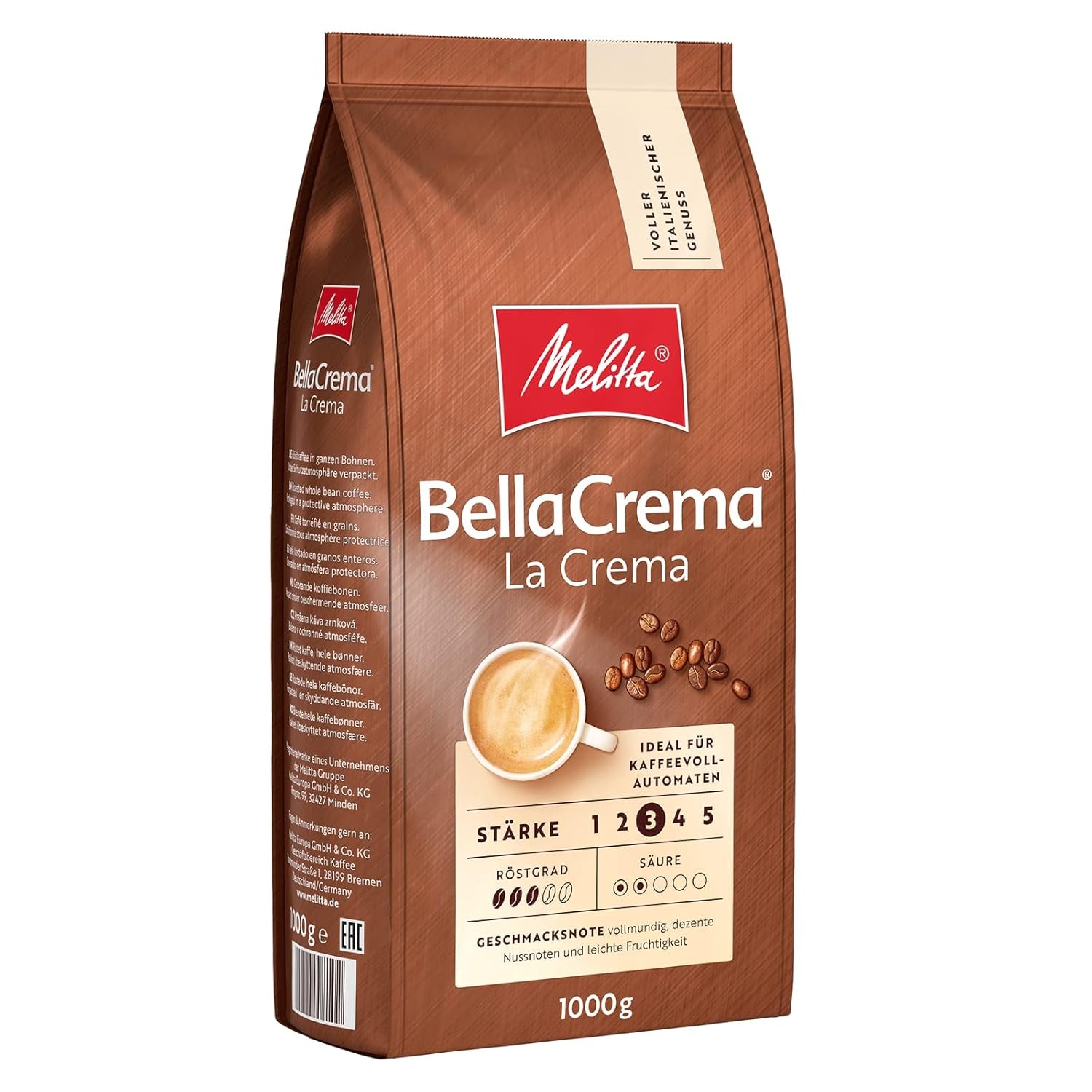 Melitta BellaCrema La Crema kaffebönor 1kg och BellaCrema Decaffeinato koffeinfria kaffebönor 1kg
